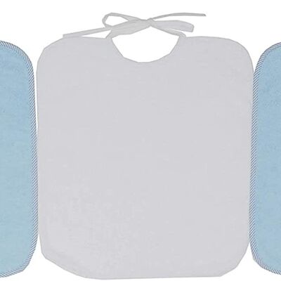 Lot de 3 bavoirs maternelle en coton éponge, bleu clair-blanc, 33cm x 36cm
