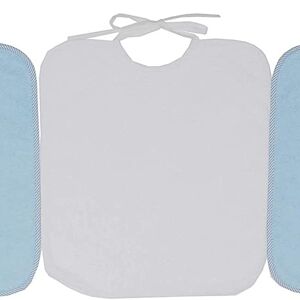 Lot de 3 bavoirs maternelle en coton éponge, bleu clair-blanc, 33cm x 36cm