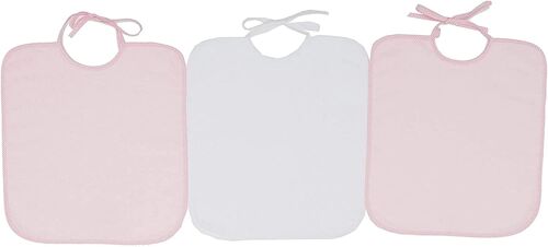 Set of 3 kindergarden terry cotton bibs, white, 33cm x 36cm