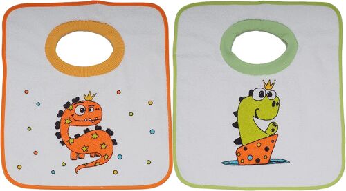 Set of 2 kindergarden waterproof terry cotton printed bibs, assorted drawings, 33cm x 36cm A