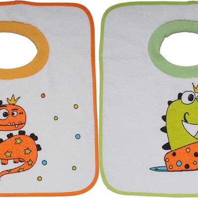 Set mit 2 wasserfesten, bedruckten Lätzchen aus Frottee für den Kindergarten, verschiedene Zeichnungen, 33 cm x 36 cm A