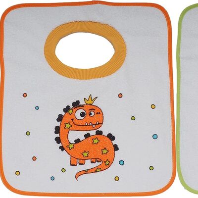 Set of 2 kindergarden waterproof terry cotton printed bibs, assorted drawings, 33cm x 36cm A
