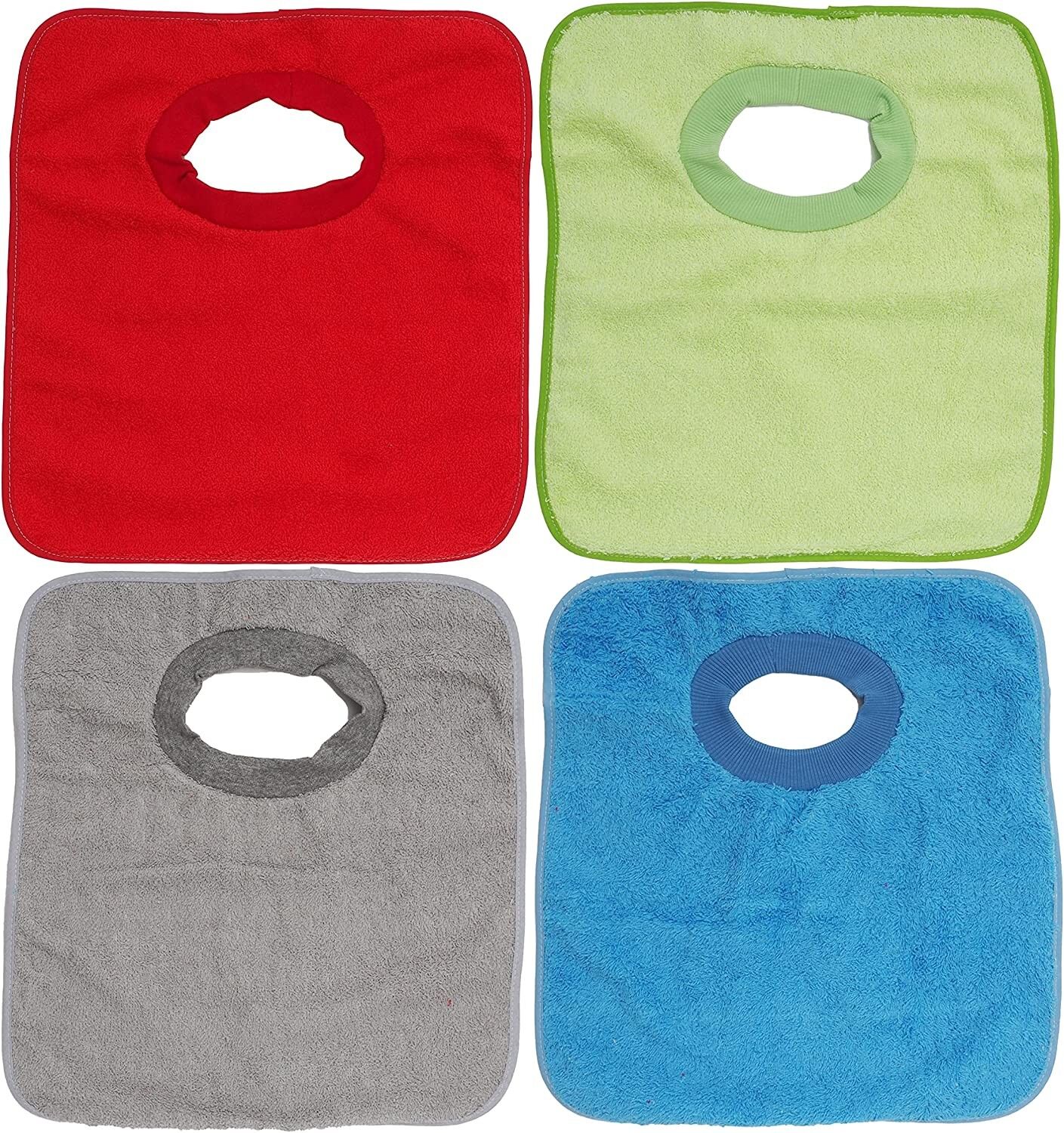Set di 4 bavaglini stampati in spugna di cotone impermeabile, colori assortiti, 33 cm x 36 cm