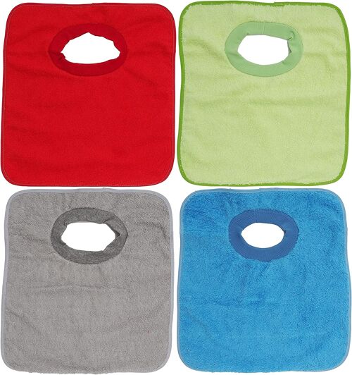 Set of 4 kindergarden waterproof terry cotton printed bibs, assorted colors , 33cm x 36cm