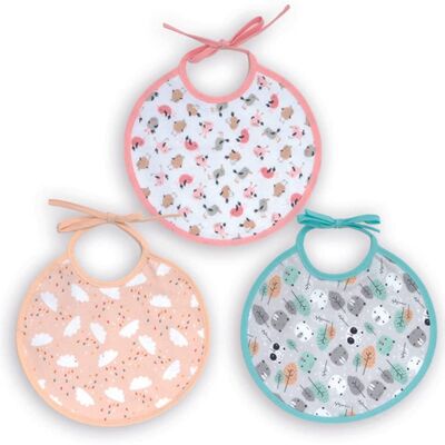 Set di 3 bavaglini impermeabili in cotone stampato, colori assortiti ragazza, 19 cm x 19 cm