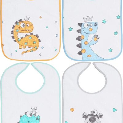 Set of 4 kindergarden microfiber printed bibs, assorted drawings, 25cm x 39cm A