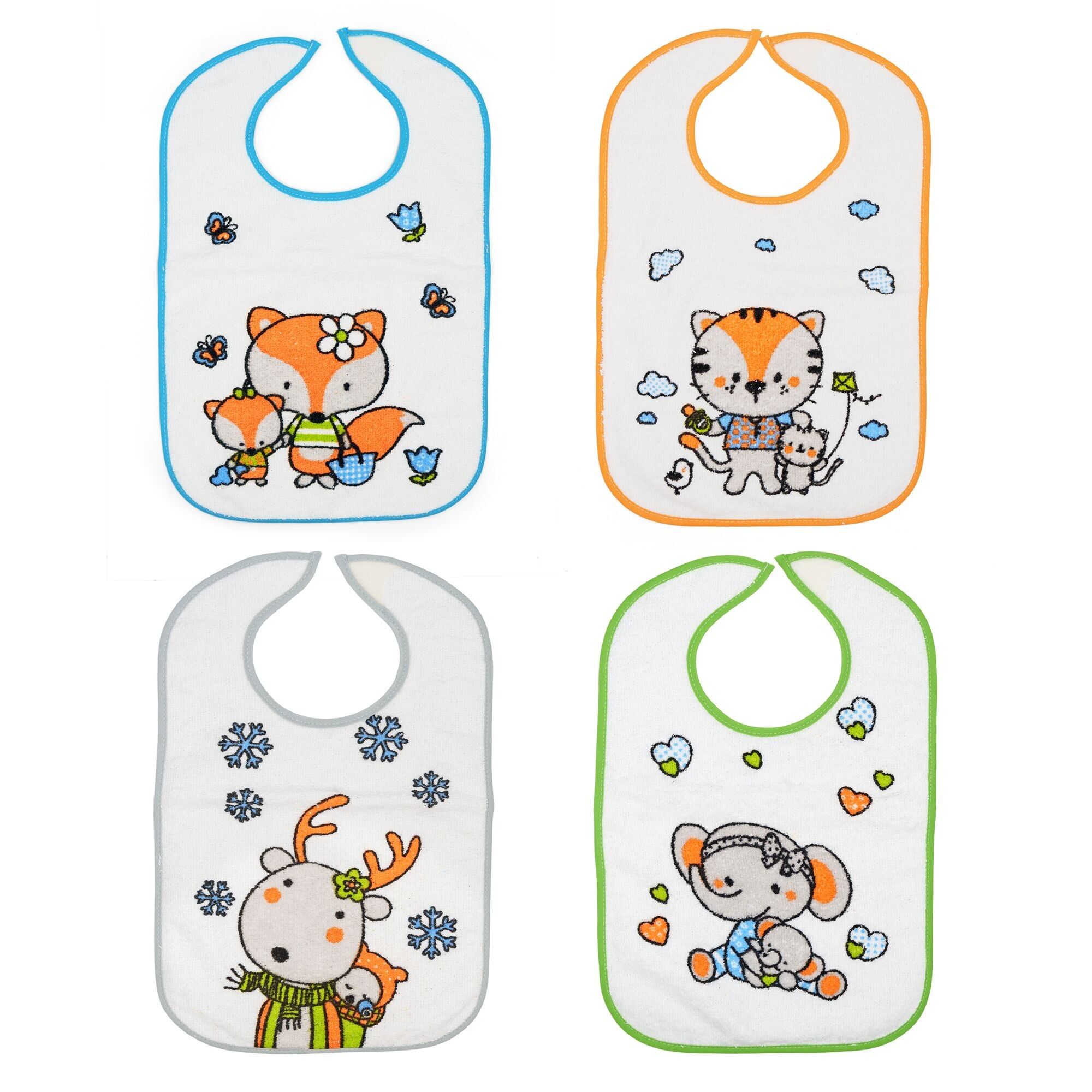 Set di 4 bavaglini stampati in microfibra dell'asilo, disegni assortiti, 25 cm x 39 cm A