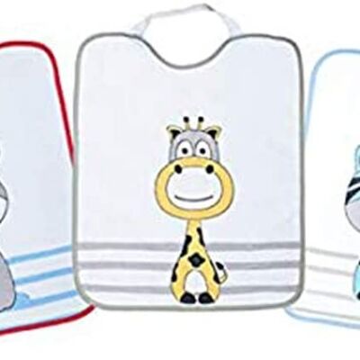 Set of 3 kindergarden microfiber printed bibs, assorted drawings, 28cm x 32cm A