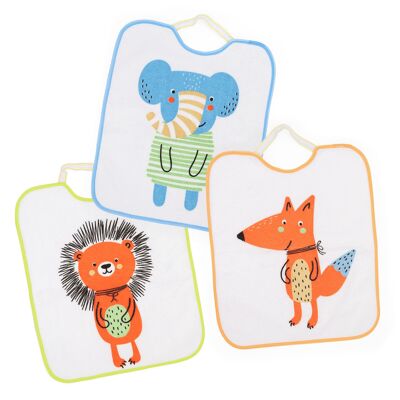 Set of 3 kindergarden microfiber printed bibs, assorted drawings, 28cm x 32cm A