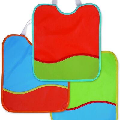 Set mit 3 Peva-Lätzchen mit Tasche, verschiedene Farben, 28 cm x 32 cm