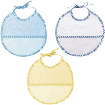 Lot de 3 bavoirs naissance point de croix, couleurs assorties enfant, 19cm x 19cm 1