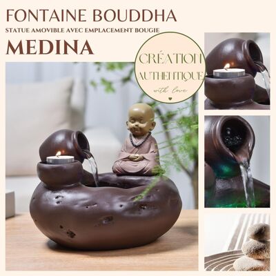 Indoor Fountain - Medina - Removable Buddha Statuette - Colored Led Light - Gift Idea