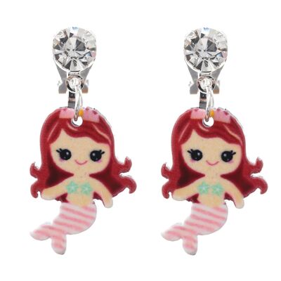 Orecchini pendenti a forma di sirena a righe rosa per bambini