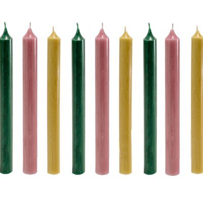 Cactula dinner candles in bright colors Green Pink Yellow 9 pcs 19,5 cm