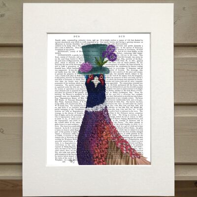 Pheasant in blue hat, Bird book art print
