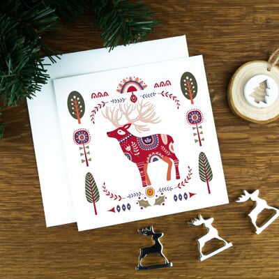 Tarjeta de Navidad de arte popular nórdico: el reno.