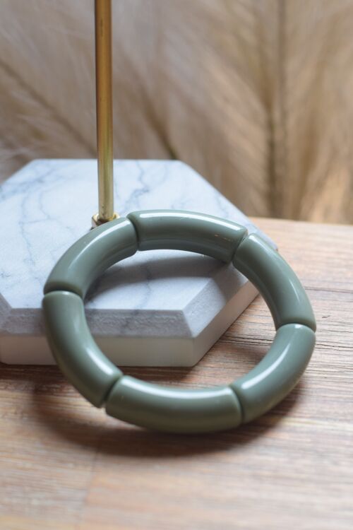 Bracelet en perles tubes acrylique vert olive