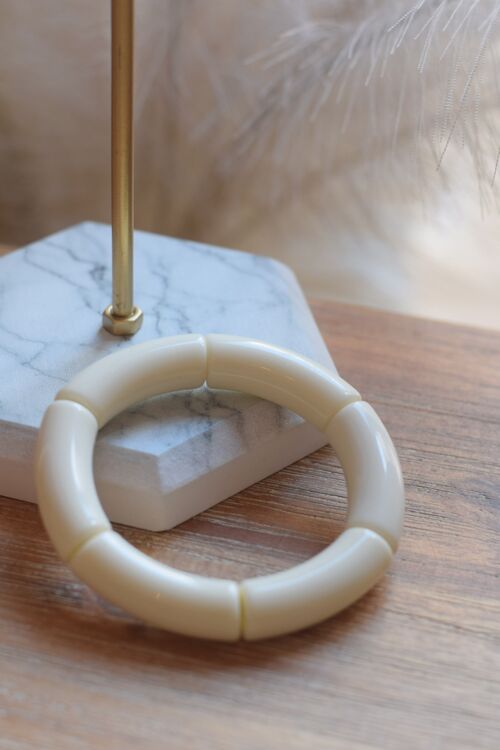 Bracelet en perles tubes acrylique ivoire