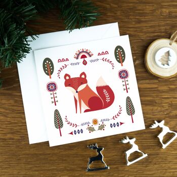 Carte de Noël d'art populaire nordique : Le renard roux. 1