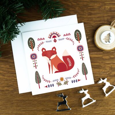 Biglietto natalizio con arte popolare nordica: la volpe rossa.