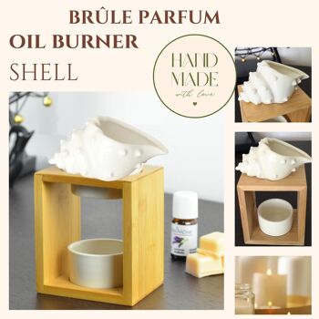 Brûle Parfum Série Naturea – Shell – en Bambou et Céramique – Design Original et Déco – Bougeoir Aromathérapie – Diffusion Huiles Essentielles, Cires, Fondants Parfumés 1