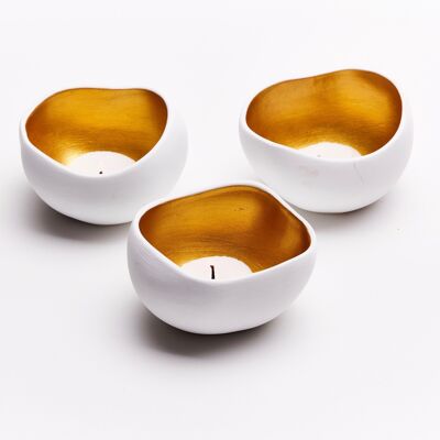 Candelieri oro e bianchi - set di 3 pezzi in ceramica - forma irregolare