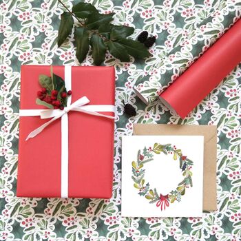 Carte pliée, guirlande de Noël, ilex et gui, vert, carré, avec enveloppe, VE 6 3