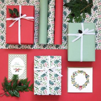 Carte pliée, guirlande de Noël, ilex et gui, vert, carré, avec enveloppe, VE 6 4