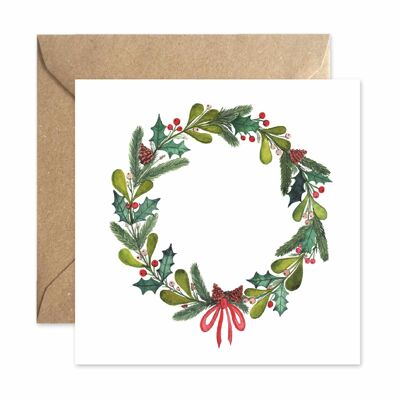 Klappkarte, Weihnachtskranz, Ilex und Mistel, grün, quadratisch, mit Umschlag, VE 6