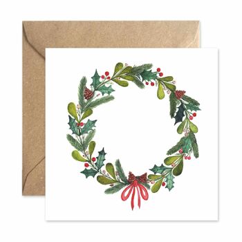 Carte pliée, guirlande de Noël, ilex et gui, vert, carré, avec enveloppe, VE 6 1