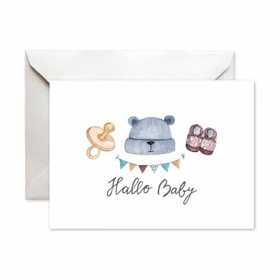 Folded card, Hello Baby, neutral motifs and colors, multicolored, A6, with envelope, 6 pcs