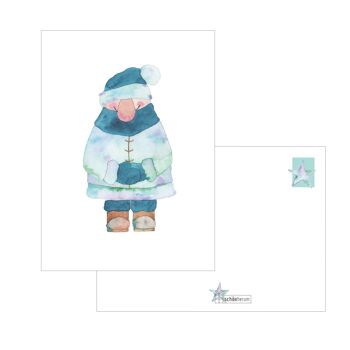 Carte postale, gnome, bleu, A6, aquarelle, VE 6 2
