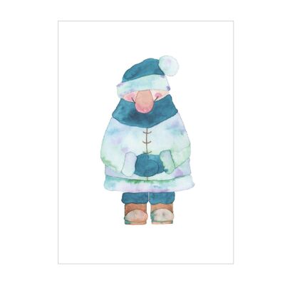 Carte postale, gnome, bleu, A6, aquarelle, VE 6