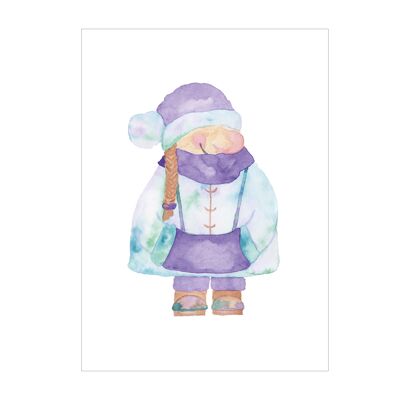 Postcard, gnome, purple, A6, watercolor, VE 6