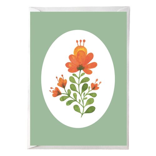 Postkarte, Blume orange, orange-grün, A6, mit Briefumschlag, VE 6