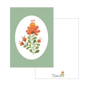 Carte postale, fleur orange, vert orange, A6, avec enveloppe, VE 6 2