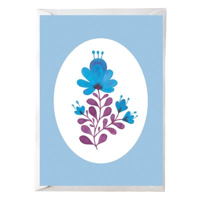 Cartolina, fiore blu, blu-viola, A6, con busta, VE 6