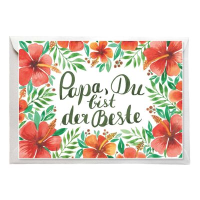 Carte postale "Papa, tu es le meilleur", hibiscus, orange, A6, avec enveloppe, VE 6