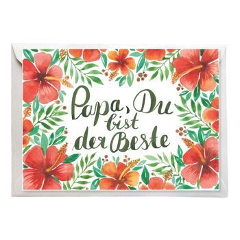 Carte postale "Papa, tu es le meilleur", hibiscus, orange, A6, avec enveloppe, VE 6 1