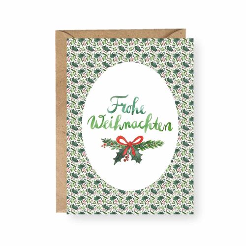 Postkarte, Frohe Weihnachten, Ilex und Mistel, grün, A6, mit Umschlag, VE 6