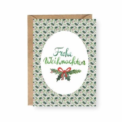 Carte postale, Joyeux Noël, Ilex et gui, vert, A6, avec enveloppe, VE 6