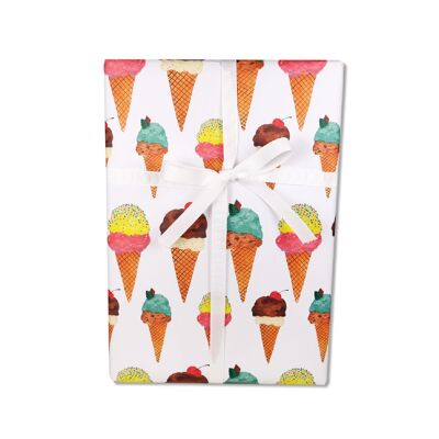 Wrapping paper, ice cream - different types, colored, sheet 50 x 70 cm, VE 10