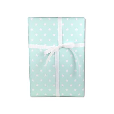 Wrapping paper, white stars on mint green, fresh and delicate, sheet 50 x 70 cm, PU 10