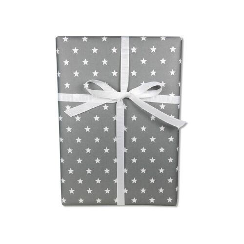 Geschenkpapier, weiße Sterne auf anthrazit, stark und edel, Bogen 50 x 70 cm, VE 10