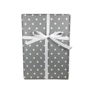 Papel de regalo, estrellas blancas sobre antracita, fuerte y noble, hoja 50 x 70 cm, PU 10