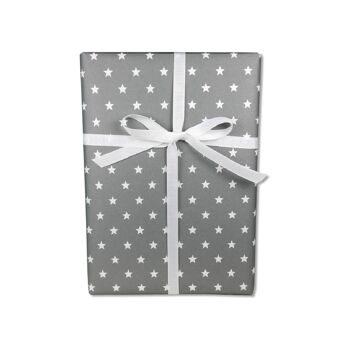 Papier cadeau, étoiles blanches sur anthracite, solide et noble, feuille 50 x 70 cm, UE 10