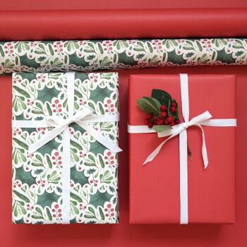 Papier cadeau, Noël, houx et gui, feuille 50 x 70 cm, UE 10 3