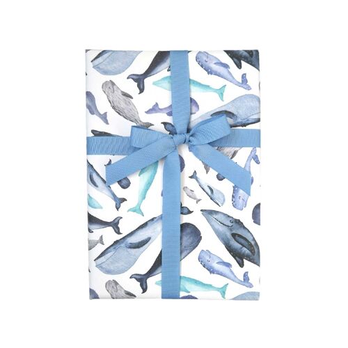 Geschenkpapier, glückliche Wale, blau, Bogen 50 x 70 cm, VE 10