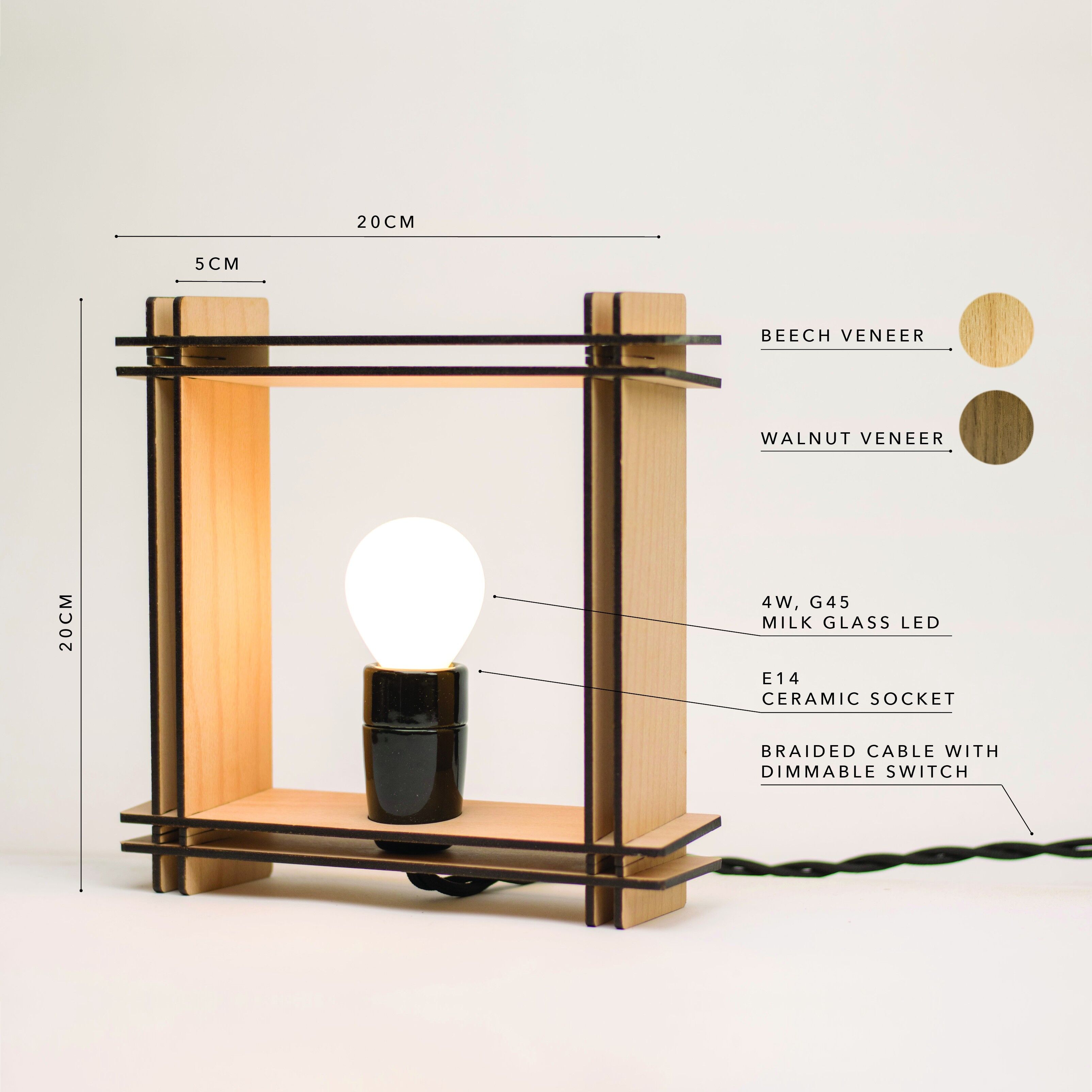 #LAMP No. 1 square beech – Minimalistic dimmable table lamp - Christmas gift