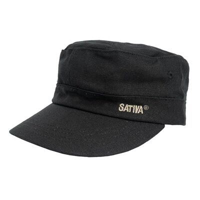 Cappello militare in canapa sativa con cinturino sul retro - nero
